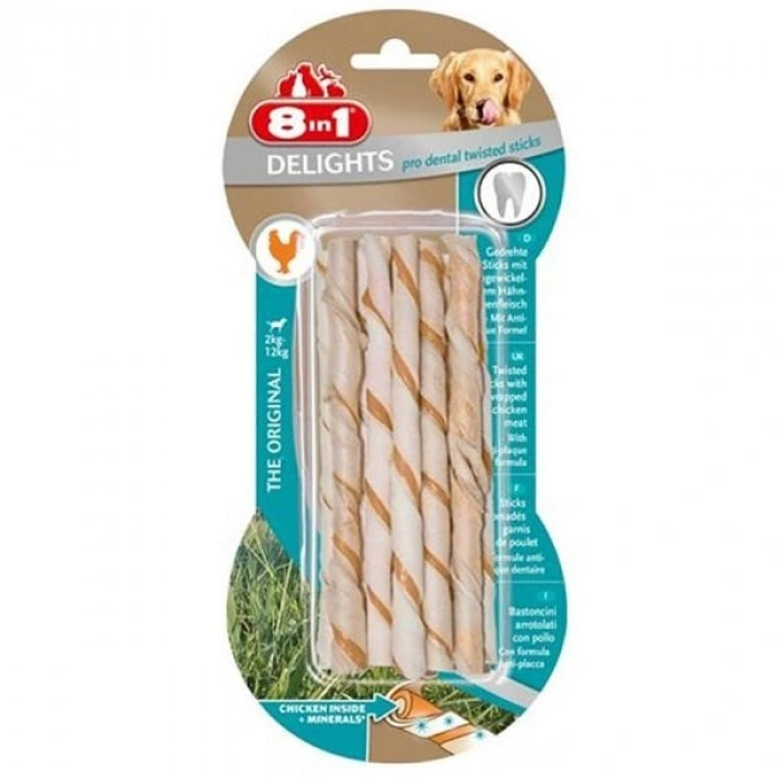 8 In 1 Delights Dental Twisted Sticks Köpek Çubuk Ödülü 1 Adet 10x55 Gr