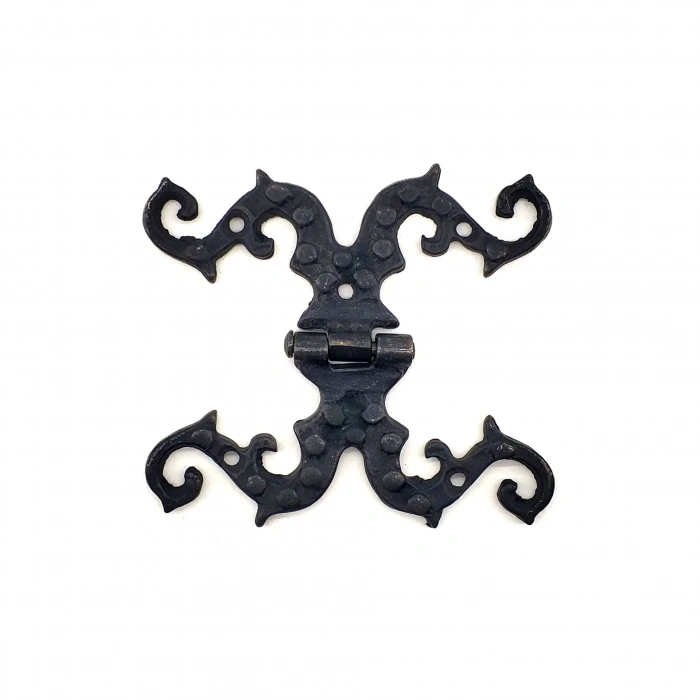 Antika Tarz Dekoratif Pirinç Süslü Menteşe - 100x90 Mm, Oksit