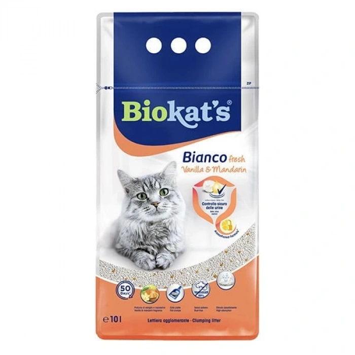 Biokats Bianco Fresh Vanilya ve Mandalina Kokulu Topaklanan Doğal Kedi Kumu 1 Adet 10 Lt