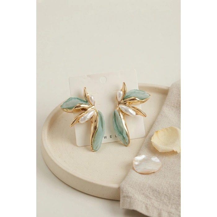 Buz Mavisi Renk Lotus Yaprak Model Kadın Küpe