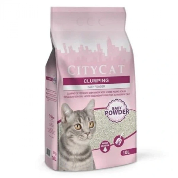 City Cat Clumping Bebek Pudrası Kokulu Topaklanan Kedi Kumu 1 Adet 10 Lt