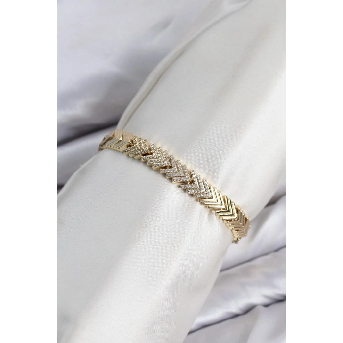 CM Çavuş Model Zirkon Taşlı VIP Seri Gold Renk Pirinç Kadın Bileklik
