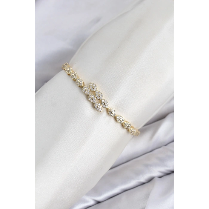 CM Damla Model Zirkon Taşlı VIP Seri Gold Renk Pirinç Kadın Bileklik
