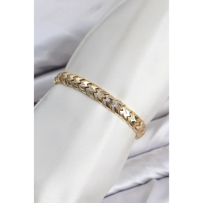 CM Kalın Yılan Model Zirkon Taşlı VIP Seri Gold Renk Pirinç Kadın Bileklik