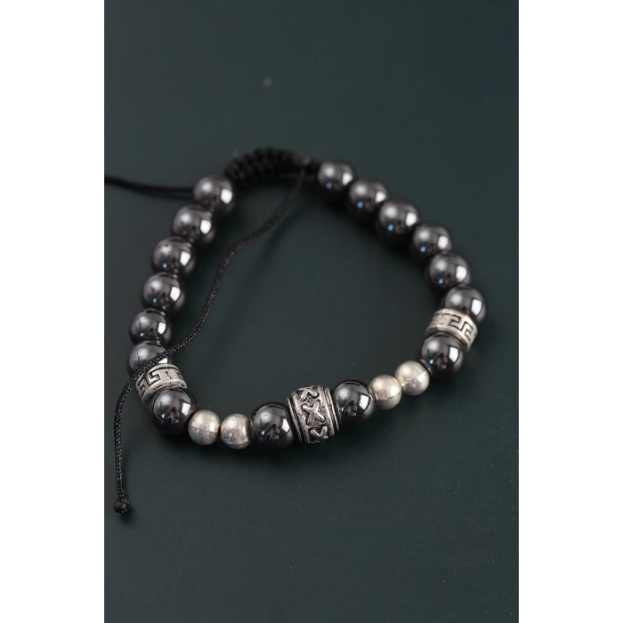 Doğal Taş X Model Antrasit Renk Asansörlü Erkek Bileklik