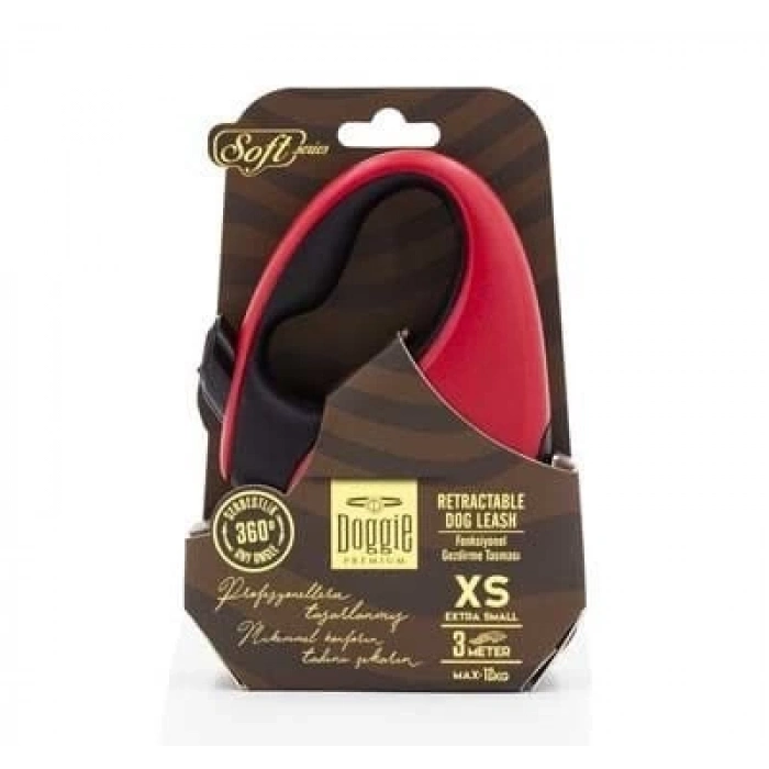 Doggie Soft Otomatik Köpek Uzatma Tasması Xsmall Kırmızı 12 Kg 3 Mt