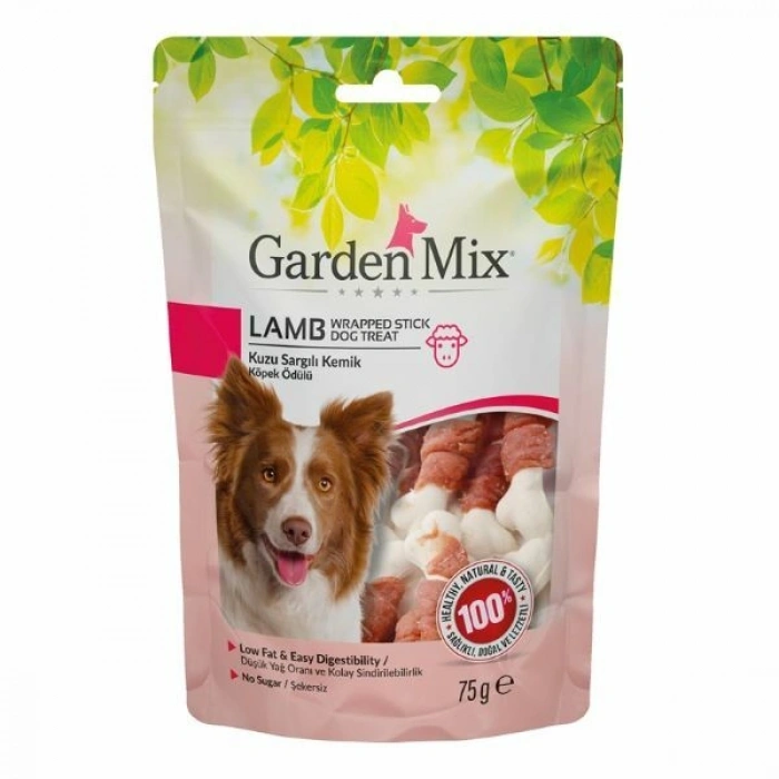 Garden Mix Kuzu Sargılı Kemik Düşük Yağlı Şekersiz Köpek Ödül Maması 1 Adet 75 Gr