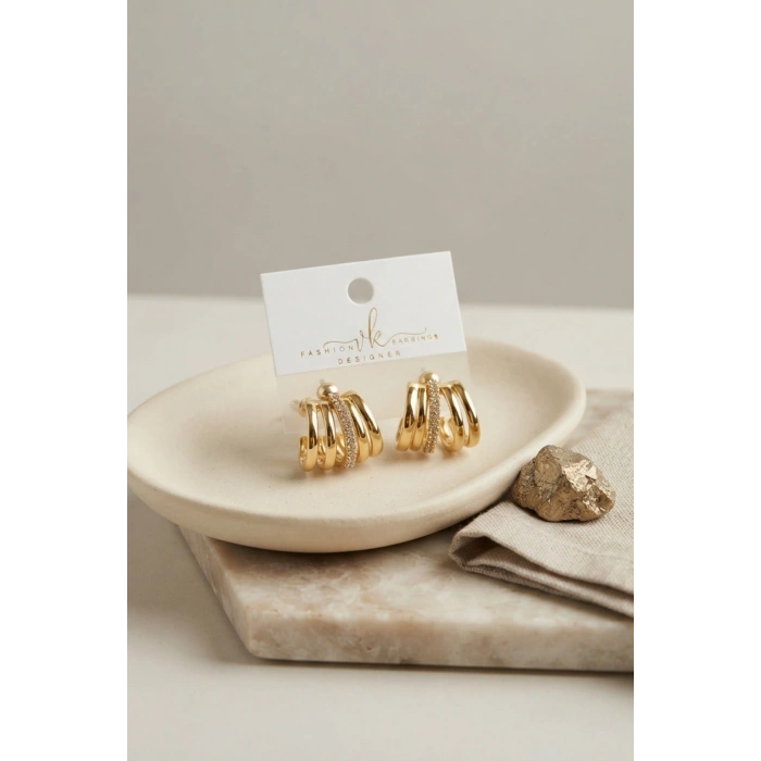 Gold Renk Pirinç Kafes Model Halka Küpe