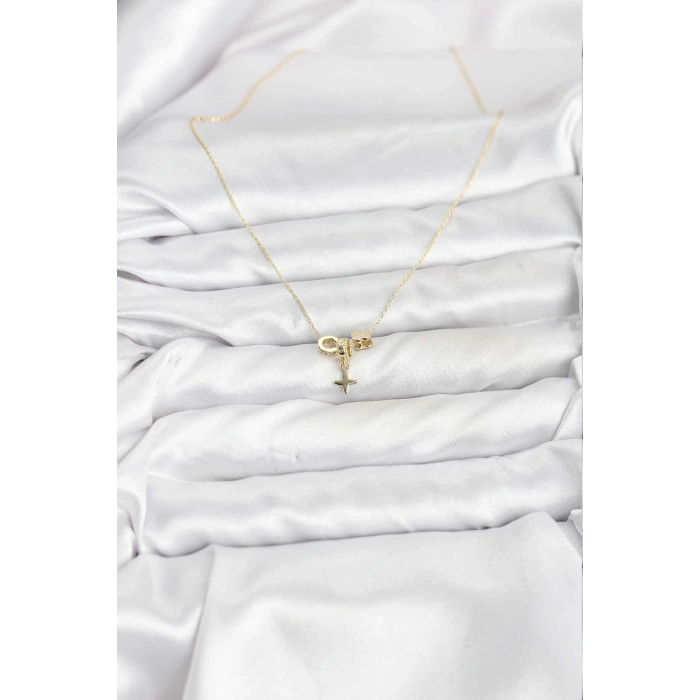 Gold Renk Pirinç Minimal Charmlı Kadın Kolye