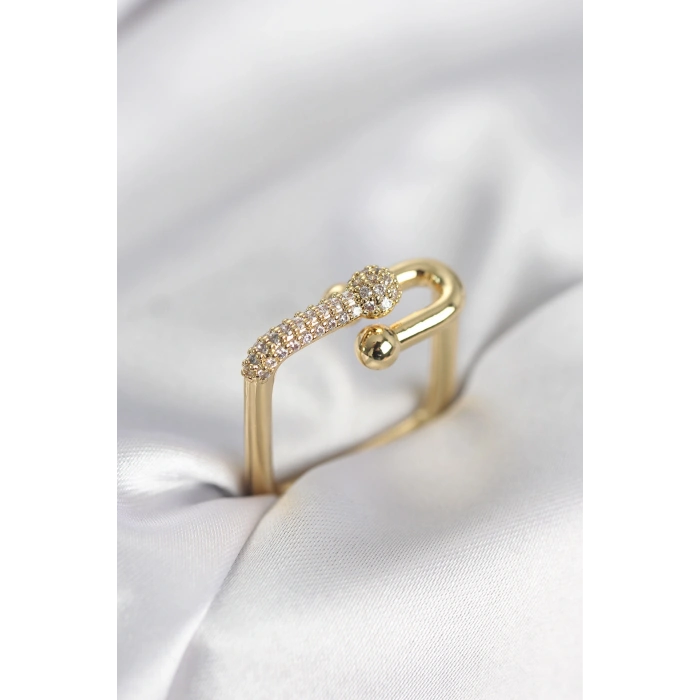 Gold Renk Zirkon Taşlı Tifani Model Kare Kadın Yüzük