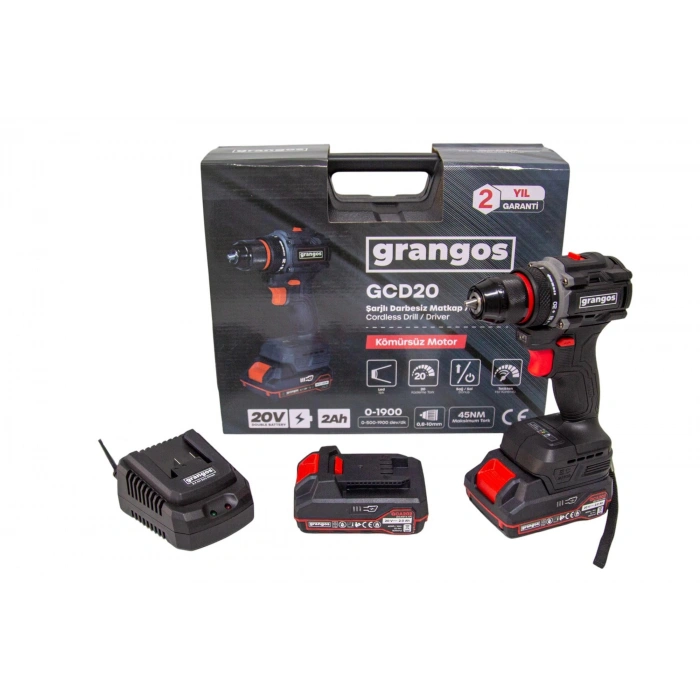 Grangos GCD20-T2 20V 2 Ah Çift Akülü Darbesiz Matkap Vidalama