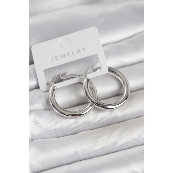 Gümüş Renk Pirinç Halka 30 mm Kadın Küpe