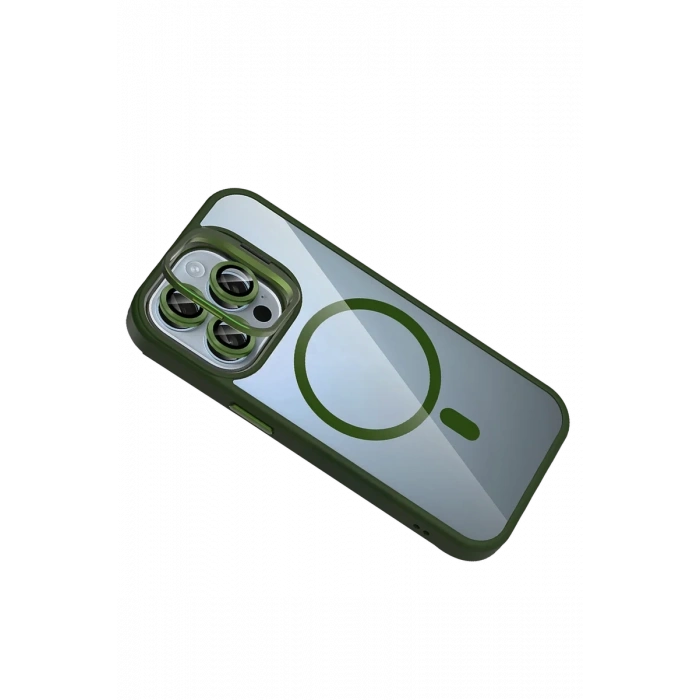 Joko Apple iPhone 15 Pro Max Remim Lensli Magsafe Standlı Kapak - Koyu Yeşil