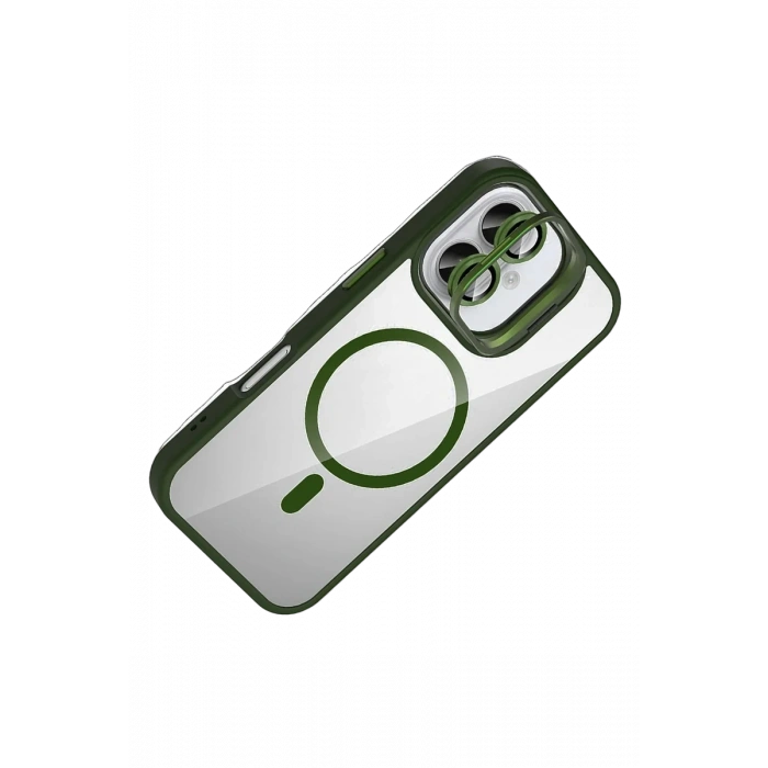 Joko Apple iPhone 16 Plus Remim Lensli Magsafe Standlı Kapak - Koyu Yeşil
