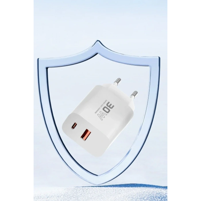 Konfulon C89Q 1 Adet 30W Type-C ve 1 Adet 22.5W USB Çıkışlı Ekstra DL49 1M USB to Type-C Kablolu PD Şarj Cihazı - Beyaz