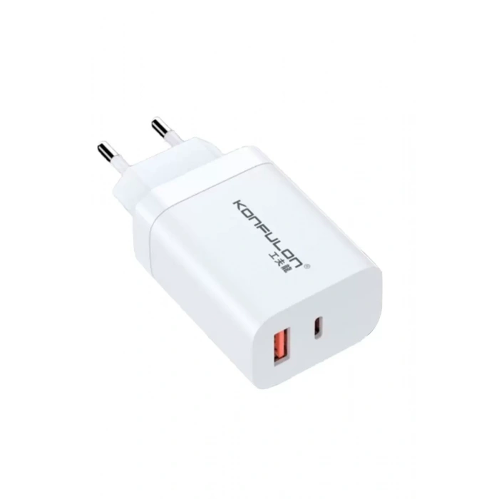 Konfulon C99Q 65W PD Destekli Type-C ve USB Çift Çıkışlı Hızlı Şarj Adaptörü - Beyaz