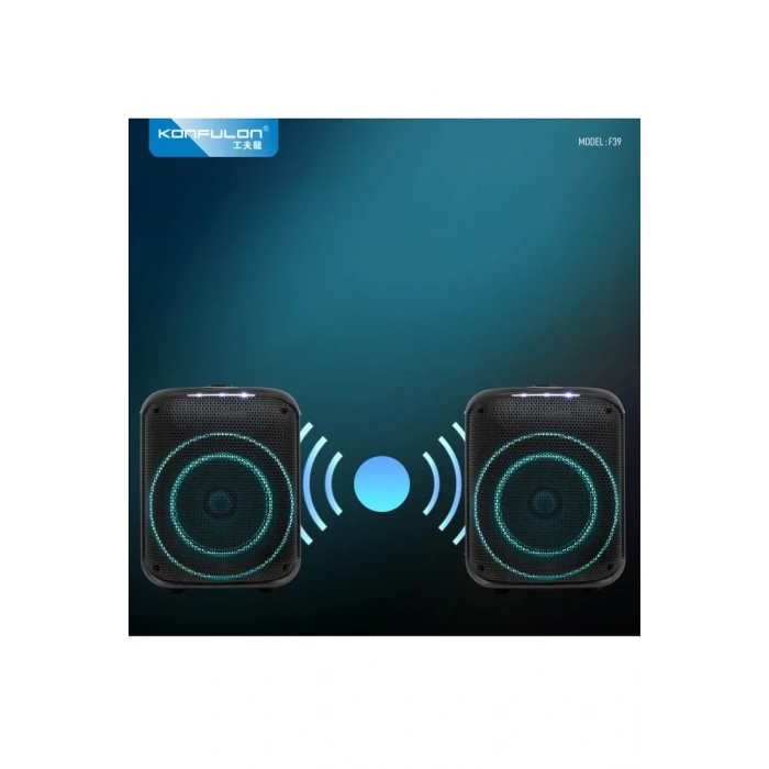 Konfulon F39 25W Sürücülü RGB Işıklı 2 Adet Mikrofonlu Bluetooth 5.3 Kablosuz Hoparlör – Siyah