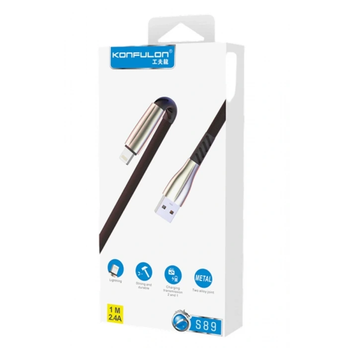 Konfulon S89 Metal Uçlu Lightning Kablo iphone Uyumlu 1M 2.4A - Kırmızı