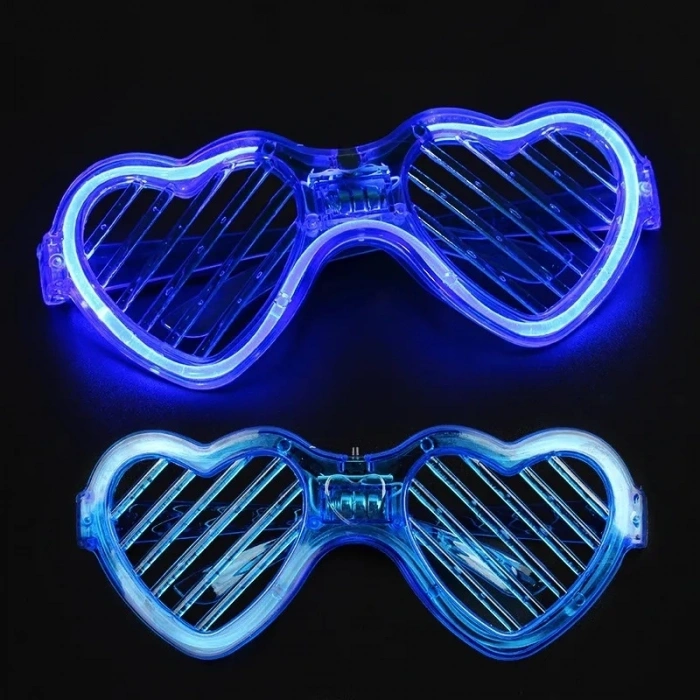 Mavi Led Işıklı Kalp Gözlük – 3 Modlu Parti  Glow Gözlüğü