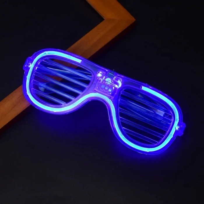 Mavi Led Işıklı Parti Gözlüğü - Neon Glow Şerit Gözlük 3 Modlu