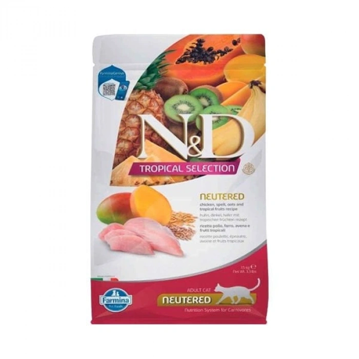N&D Tropical Selection Sterilised Tavuklu Kısırlaştırılmış Yetişkin Kedi Maması 1.5 Kg