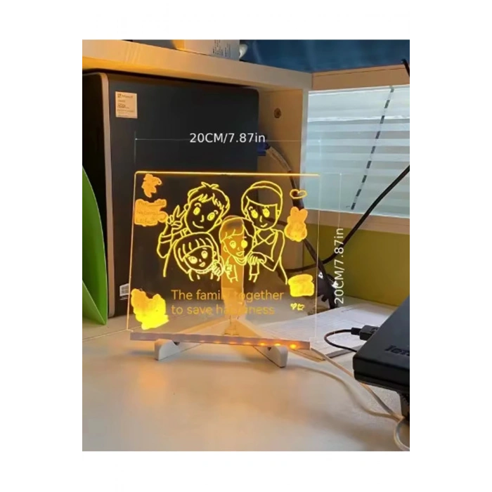 Neon Işıklı 7 Renk Işık Boyama Kalemli Led Resim Panosu Boyama Tahtası Kalemleri 20 X 20