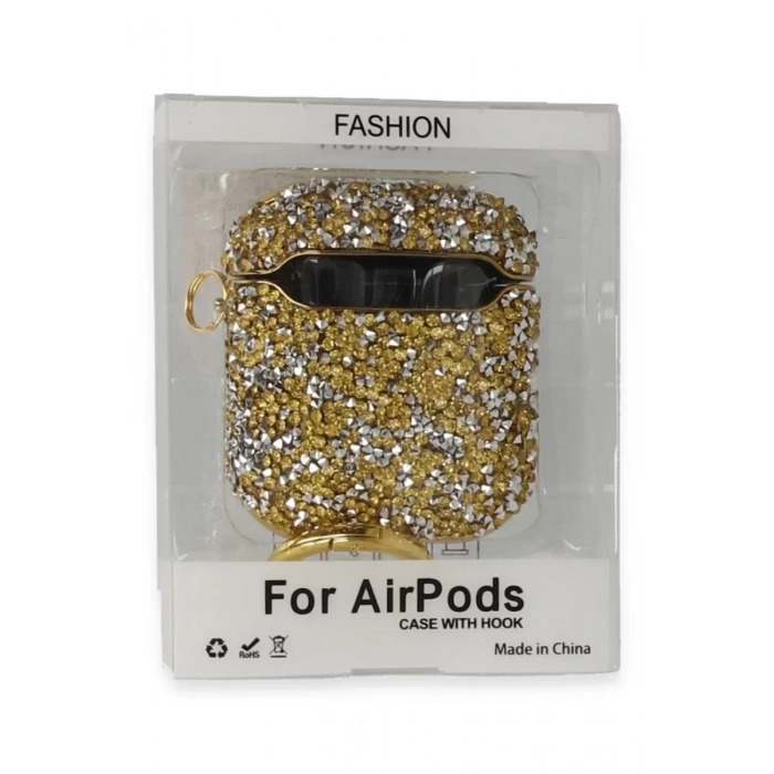 Newface Apple Airpods 2 (2.nesil) Mira Taşlı Kılıf - Gold