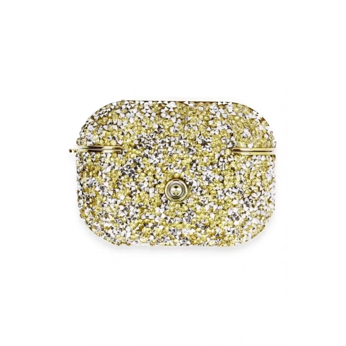 Newface Apple Airpods Pro 2 (2.nesil) Luz Taşlı Kılıf - Gold