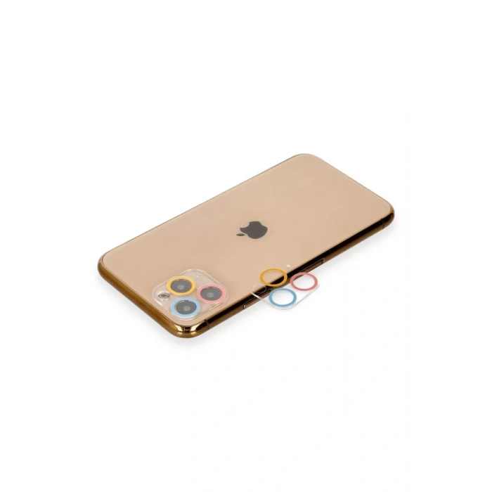 Newface Apple İphone 11 Pro Max Renkli Kamera Lens Koruma Cam - Pembe-mavi