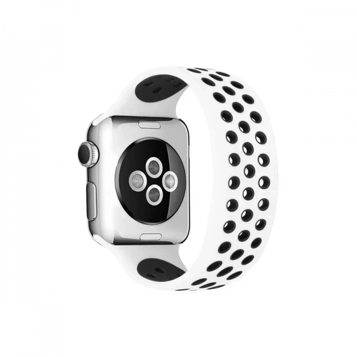 Newface Apple Watch 38mm Ayarlı Delikli Silikon Kordon - Beyaz-siyah