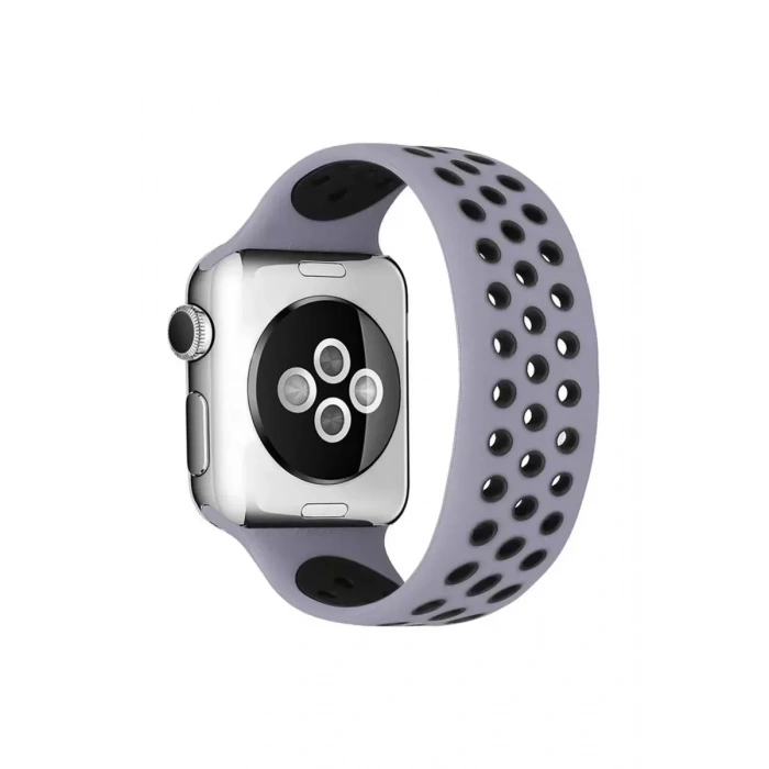 Newface Apple Watch 38mm Ayarlı Delikli Silikon Kordon - Gri-siyah