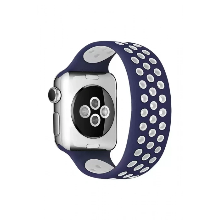 Newface Apple Watch 38mm Ayarlı Delikli Silikon Kordon - Lacivert-beyaz