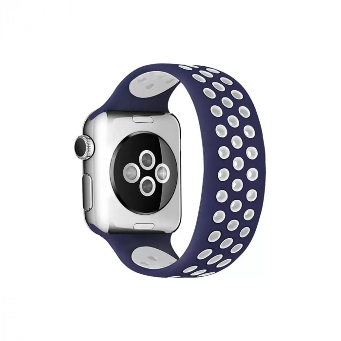 Newface Apple Watch 38mm Ayarlı Delikli Silikon Kordon - Lacivert-beyaz