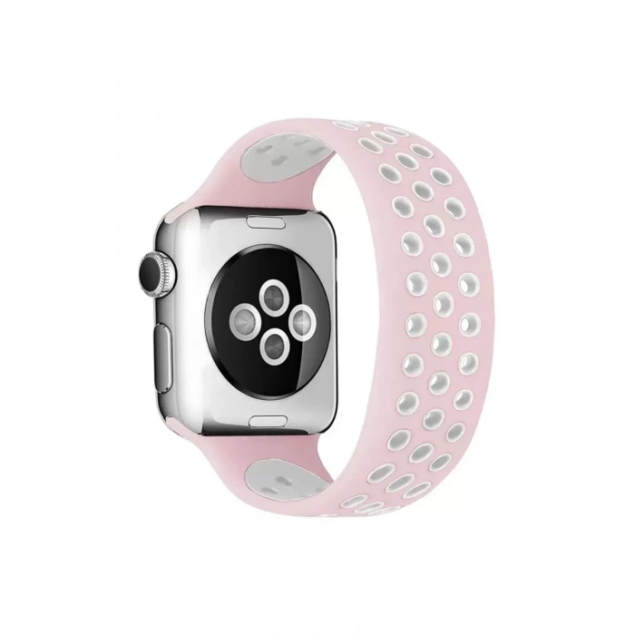 Newface Apple Watch 38mm Ayarlı Delikli Silikon Kordon - Pembe-beyaz