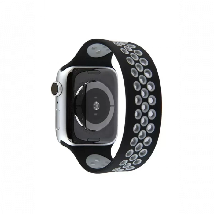 Newface Apple Watch 38mm Ayarlı Delikli Silikon Kordon - Siyah-gri