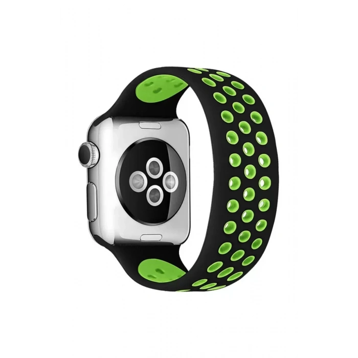 Newface Apple Watch 38mm Ayarlı Delikli Silikon Kordon - Siyah-yeşil