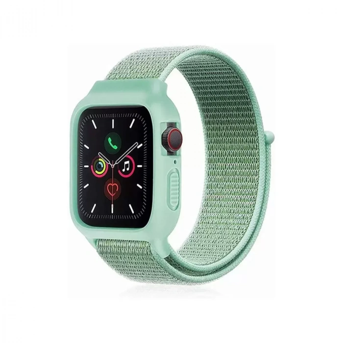 Newface Apple Watch 38mm Hasırlı Cırtcırtlı Kasalı Kordon - Turkuaz