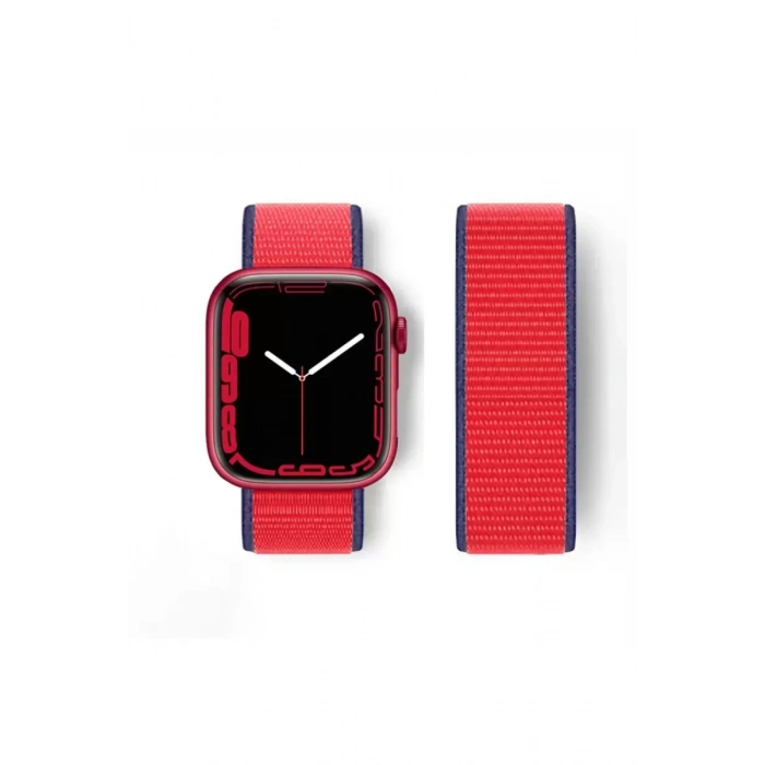 Newface Apple Watch 38mm Hasırlı Cırtcırtlı Kordon - Lacivert-kırmızı