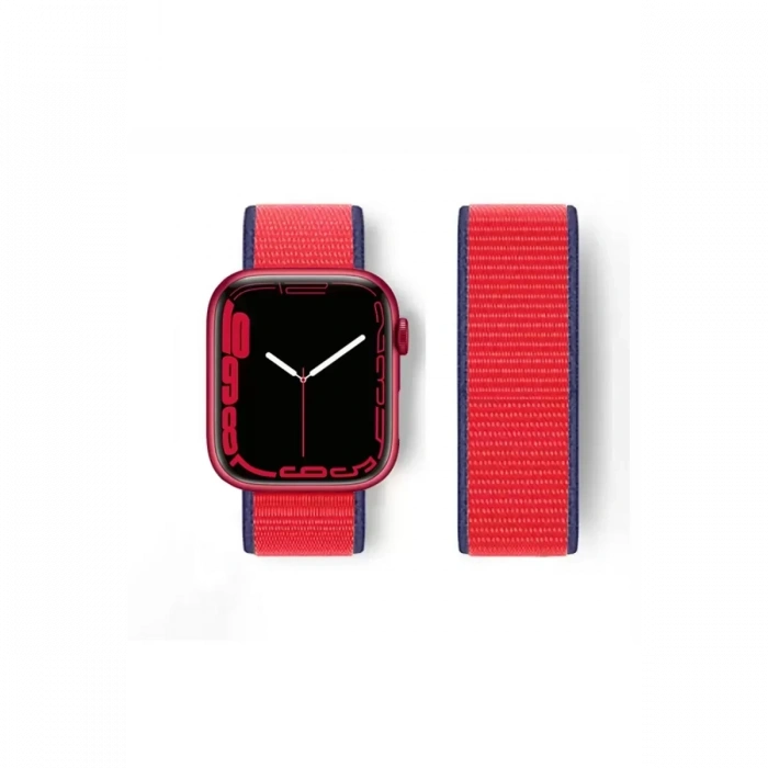 Newface Apple Watch 38mm Hasırlı Cırtcırtlı Kordon - Lacivert-kırmızı