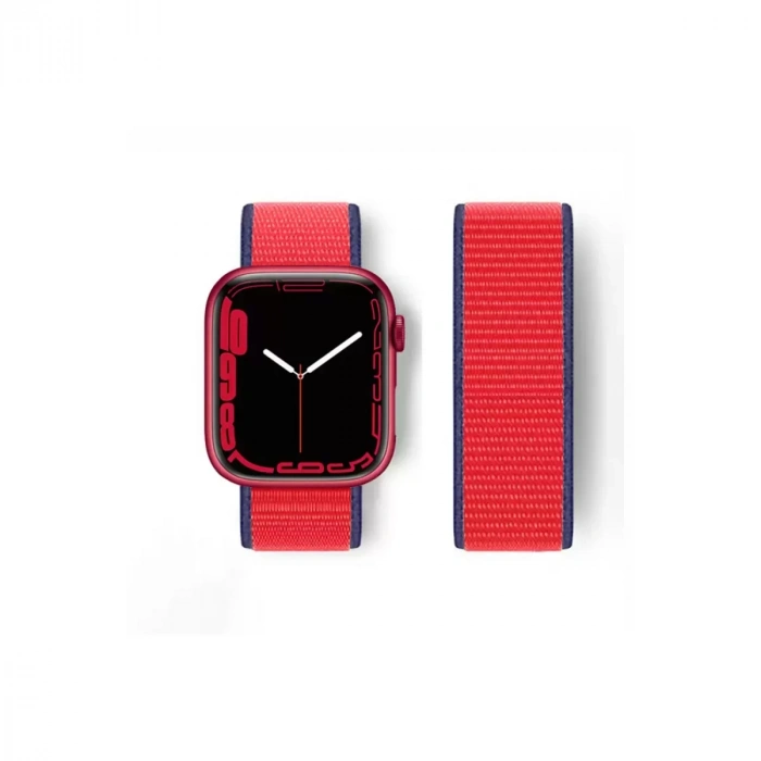 Newface Apple Watch 38mm Hasırlı Cırtcırtlı Kordon - Lacivert-kırmızı