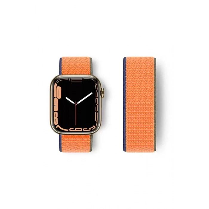 Newface Apple Watch 38mm Hasırlı Cırtcırtlı Kordon - Lacivert-turuncu