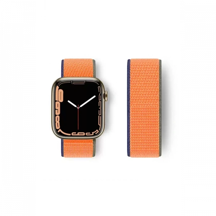 Newface Apple Watch 38mm Hasırlı Cırtcırtlı Kordon - Lacivert-turuncu