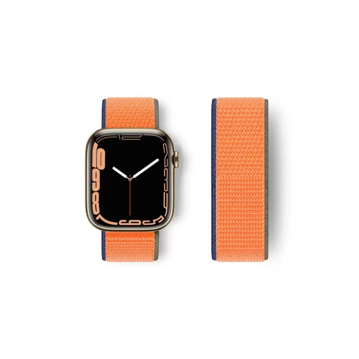 Newface Apple Watch 38mm Hasırlı Cırtcırtlı Kordon - Lacivert-turuncu