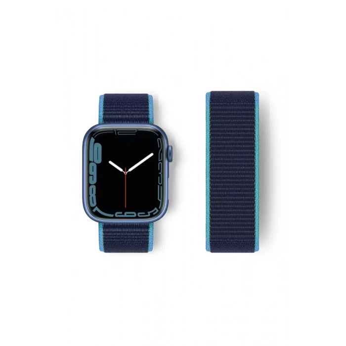 Newface Apple Watch 38mm Hasırlı Cırtcırtlı Kordon - Mavi-lacivert
