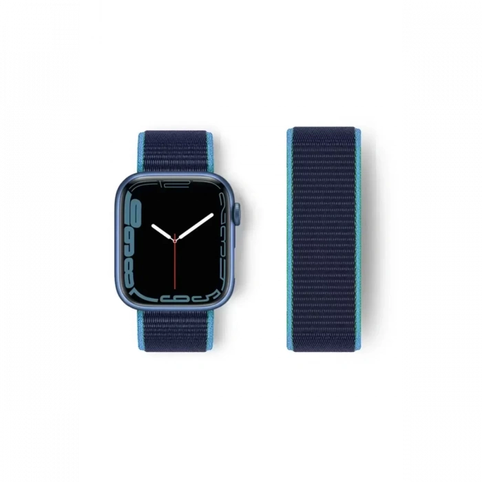Newface Apple Watch 38mm Hasırlı Cırtcırtlı Kordon - Mavi-lacivert
