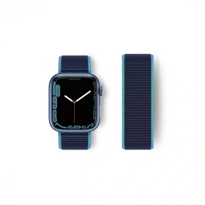 Newface Apple Watch 38mm Hasırlı Cırtcırtlı Kordon - Mavi-lacivert