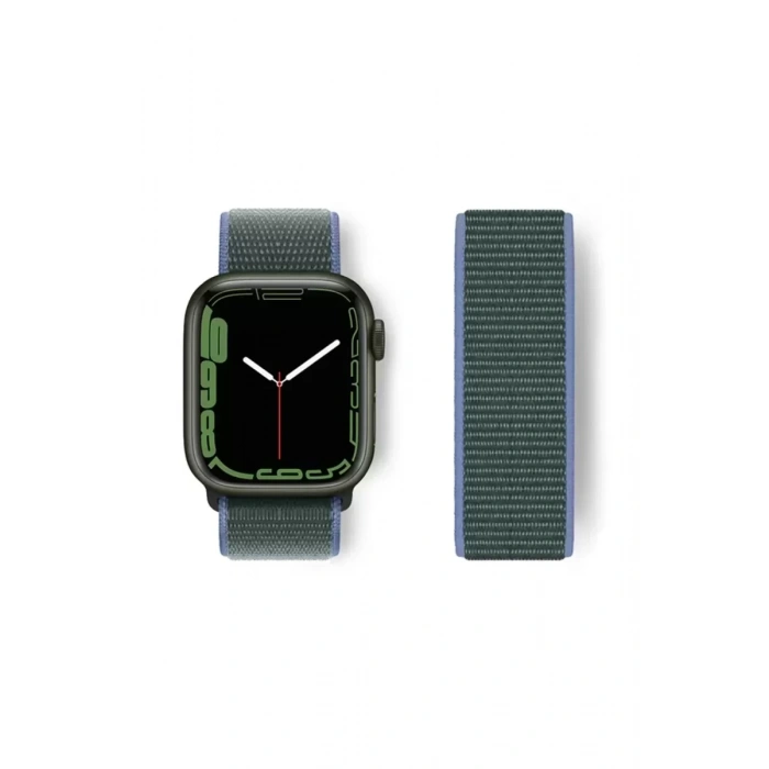 Newface Apple Watch 38mm Hasırlı Cırtcırtlı Kordon - Mavi-yeşil