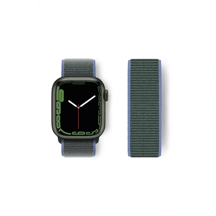 Newface Apple Watch 38mm Hasırlı Cırtcırtlı Kordon - Mavi-yeşil