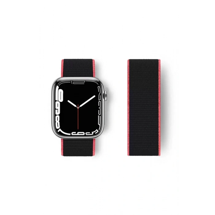 Newface Apple Watch 38mm Hasırlı Cırtcırtlı Kordon - Pembe-siyah