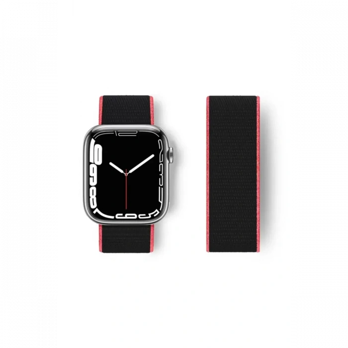 Newface Apple Watch 38mm Hasırlı Cırtcırtlı Kordon - Pembe-siyah